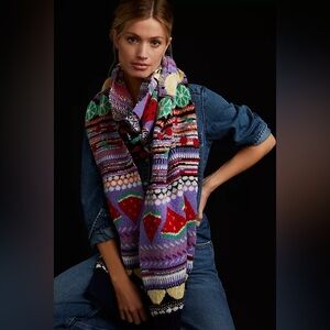 Anthropologie Maeve Watermelon Knitted Scarf Wool Blend